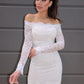 Sheath/Column Long Sleeves Off-the-Shoulder Lace Short/Mini Homecoming Dresses DEP0004231