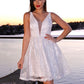 A-Line/Princess Lace Applique V-neck Sleeveless Short/Mini Homecoming Dresses DEP0004821