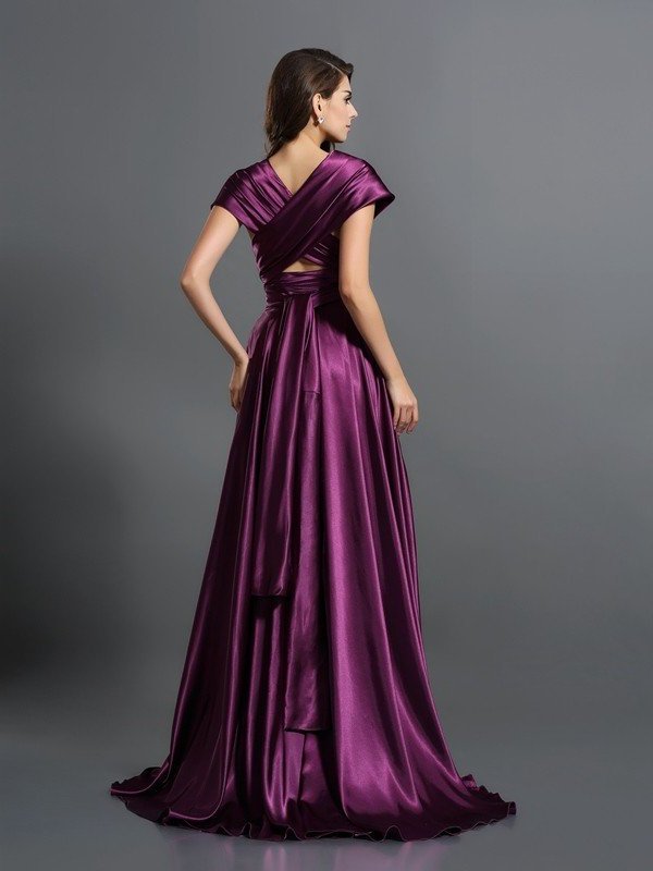 A-Line/Princess Pleats Sleeveless Long Silk like Satin Bridesmaid Dresses DEP0004905