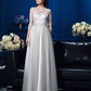 A-Line/Princess Scoop Applique 3/4 Sleeves Long Elastic Woven Satin Mother of the Bride Dresses DEP0007198