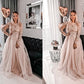 A-Line/Princess Tulle Long Sleeves Applique Floor-Length Scoop Dresses DEP0003994