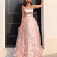 A-Line/Princess Tulle Hand-Made Flower Straps Floor-Length Sleeveless Dresses DEP0001467