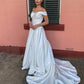 A-Line/Princess Satin Ruched Off-the-Shoulder Sleeveless Court Train Wedding Dresses DEP0006147