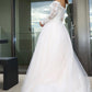 A-Line/Princess Long Sleeves Tulle Applique Off-the-Shoulder Court Train Wedding Dresses DEP0005989