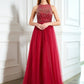 A-Line/Princess Scoop Sleeveless Floor-Length Beading Tulle Dresses DEP0002908