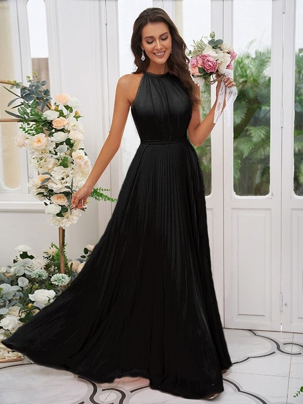 A-Line/Princess Chiffon Ruffles Halter Sleeveless Floor-Length Bridesmaid Dresses DEP0004922
