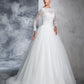 Ball Gown Bateau Lace Long Sleeves Long Net Wedding Dresses DEP0006264