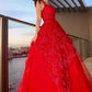 A-Line/Princess Straps Tulle Sleeveless Floor-Length Applique Dresses DEP0001466