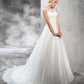Ball Gown Sheer Neck Sash/Ribbon/Belt Sleeveless Long Net Wedding Dresses DEP0006639