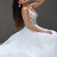 A-Line/Princess Lace Ruffles V-neck Sleeveless Sweep/Brush Train Wedding Dresses DEP0005904