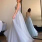 A-Line/Princess V-neck Beading Tulle Sleeveless Floor-Length Dresses DEP0001489