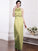 Sheath/Column Scoop Sleeveless Beading Bowknot Long Elastic Woven Satin Bridesmaid Dresses DEP0005506