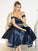 A-Line/Princess Satin Off-the-Shoulder Ruffles Sleeveless Tea-Length Two Piece Dresses DEP0004577