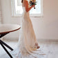 Sheath/Column Lace Applique Spaghetti Straps Sleeveless Court Train Wedding Dresses DEP0005976