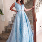 A-Line/Princess Lace Applique V-neck Sleeveless Floor-Length Dresses DEP0004761