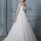 Ball Gown V-neck Court Train 1/2 Sleeves Lace Tulle Wedding Dresses DEP0006340