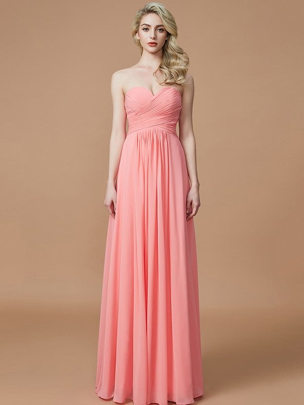 A-Line/Princess Sweetheart Sleeveless Floor-Length Chiffon Bridesmaid Dresses DEP0005518