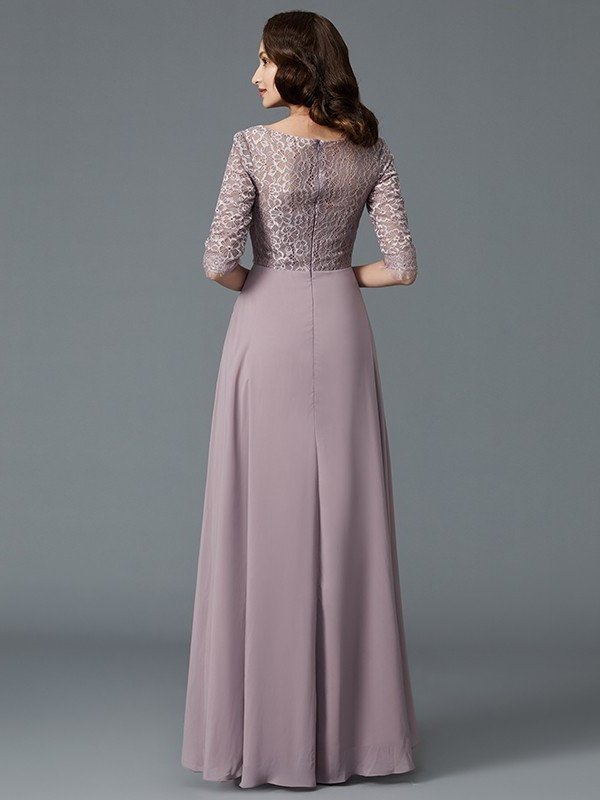 A-Line/Princess 1/2 Sleeves Scoop Asymmetrical Chiffon Mother of the Bride Dresses DEP0007047