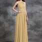 A-line/Princess Jewel Ruched Sleeveless Long Chiffon Bridesmaid Dresses DEP0005189