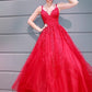 A-Line/Princess Tulle V-neck Floor-Length Applique Sleeveless Dresses DEP0001456