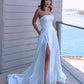 A-Line/Princess Satin Ruffles Strapless Sleeveless Sweep/Brush Train Wedding Dresses DEP0006459