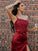 Sheath/Column Satin Ruched One-Shoulder Sleeveless Floor-Length Dresses DEP0001491