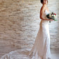 Sheath/Column Lace Applique Spaghetti Straps Sleeveless Court Train Wedding Dresses DEP0005976