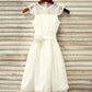 A-Line/Princess Chiffon Lace Scoop Sleeveless Tea-Length Flower Girl Dresses DEP0007518
