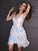 A-Line/Princess Lace Applique V-neck Sleeveless Short/Mini Homecoming Dresses DEP0004684