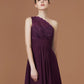 A-line/Princess One-Shoulder Lace Chiffon Sleeveless Floor-Length Bridesmaid Dresses DEP0005725