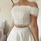 A-Line/Princess Satin Lace Off-the-Shoulder Sleeveless Sweep/Brush Train Two Piece Dresses DEP0004729