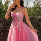 A-Line/Princess Tulle Applique Straps Sleeveless Floor-Length Dresses DEP0001431