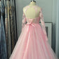 Ball Gown Long Sleeves Tulle Lace Jewel Sweep/Brush Train Dresses DEP0001586