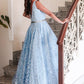 A-Line/Princess Lace Applique V-neck Sleeveless Floor-Length Dresses DEP0004761