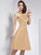 A-Line/Princess Scoop Sleeveless Pleats Short Elastic Woven Satin Bridesmaid Dresses DEP0005103