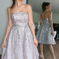 A-Line/Princess Strapless Sleeveless Sequin Knee-Length Tulle Homecoming Dresses DEP0004277