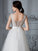 A-Line/Princess Sleeveless V-neck Sweep/Brush Train Tulle Wedding Dresses DEP0006437