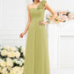 A-Line/Princess One-Shoulder Hand-Made Flower Sleeveless Long Chiffon Bridesmaid Dresses DEP0005311