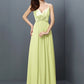 A-Line/Princess V-neck Hand-Made Flower Sleeveless Long Chiffon Bridesmaid Dresses DEP0005634