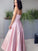 A-Line/Princess V-neck Satin Ruched Sleeveless Floor-Length Dresses DEP0001582