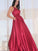 A-Line/Princess Sleeveless Ruffles V-neck Satin Floor-Length Dresses DEP0001504