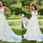A-Line/Princess Lace Applique V-neck Sleeveless Sweep/Brush Train Wedding Dresses DEP0005914