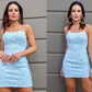 Sheath/Column Spaghetti Straps Lace Sleeveless Applique Short/Mini Homecoming Dresses DEP0003274