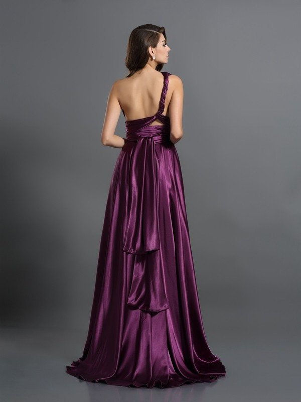 A-Line/Princess Pleats Sleeveless Long Silk like Satin Bridesmaid Dresses DEP0004905