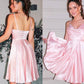 A-Line/Princess Ruffles Spaghetti Straps Satin Sleeveless Short/Mini Homecoming Dresses DEP0004298