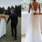 A-Line/Princess V-neck Sleeveless Sweep/Brush Train Lace Chiffon Wedding Dresses DEP0006850