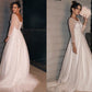 A-Line/Princess Beading Scoop Tulle Long Sleeves Sweep/Brush Train Wedding Dresses DEP0006062
