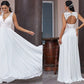 A-Line/Princess Chiffon Lace V-neck Sleeveless Sweep/Brush Train Wedding Dresses DEP0005903