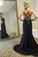 Spaghetti Straps V-Neck Black Mermaid Sparkly Sexy Beads Tulle Unique Prom Dresses UK JS400