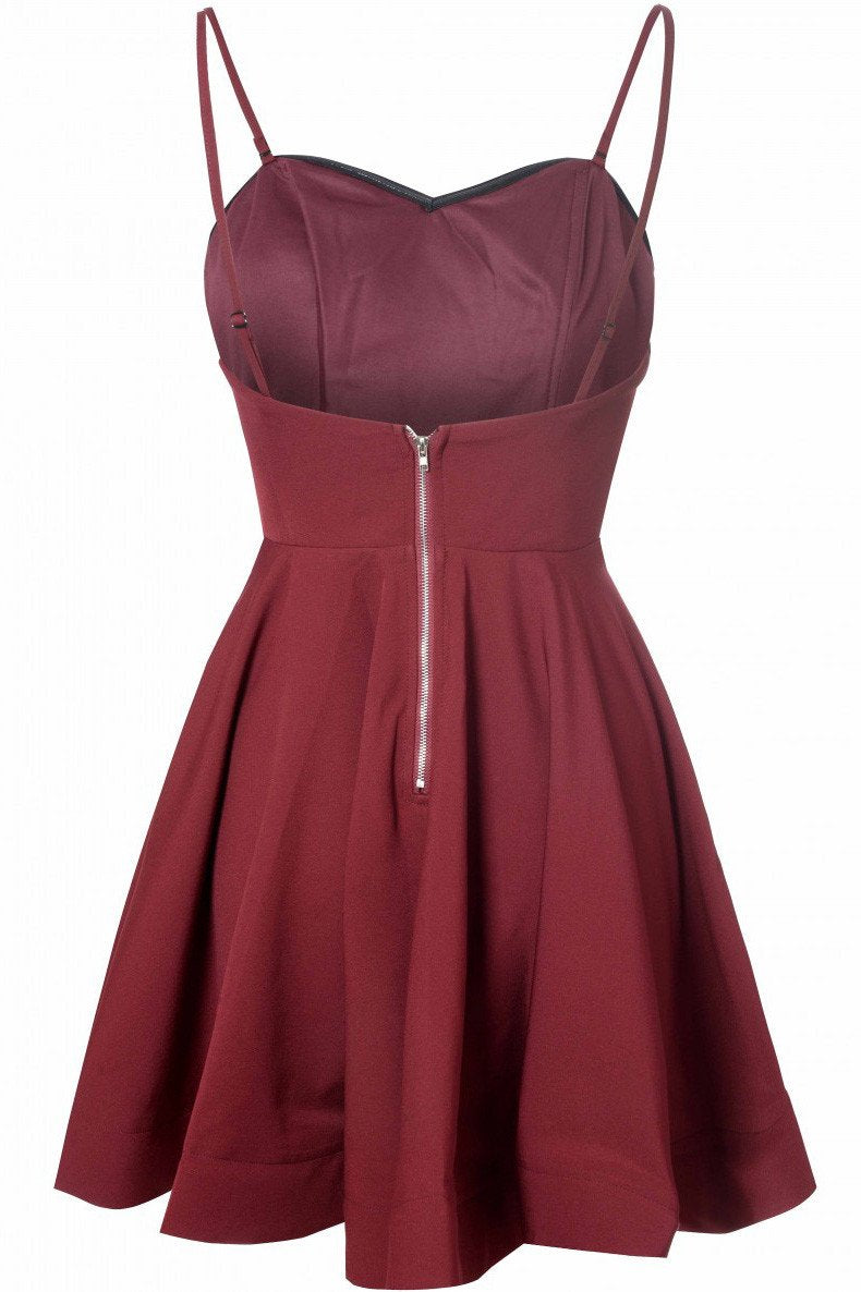 Simple A-Line Spaghetti Straps Satin Burgundy Short Homecoming Dress With Pleats JS13